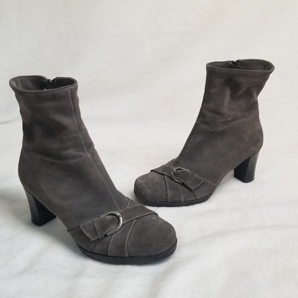 La Canadienne 17608 Suede Buckle Gray 6.5 Zip Up Waterproof Ankle Heel B…